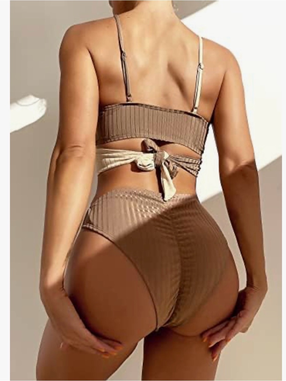 Color Block Ribbed Wrap Bikini Set - Picture 2 of 6